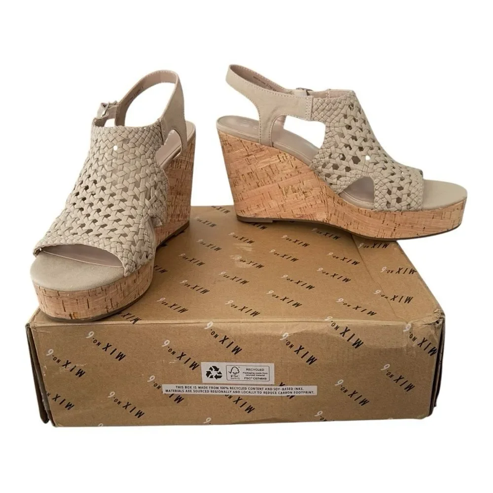 Mix No. 6 Jaleena Tan Woven Cork Wedge Sandals Platform Open Toe NIB Sz 11
